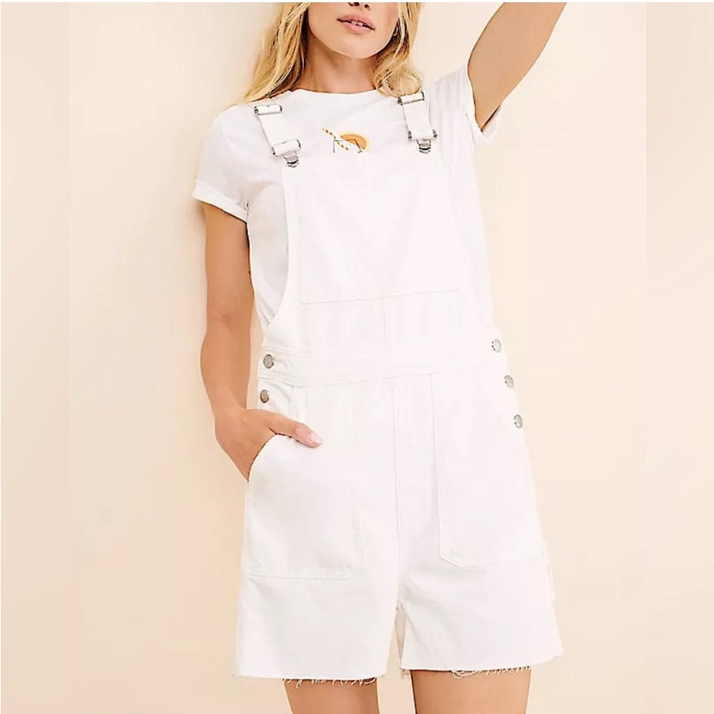Madewell White Denim Short Overalls